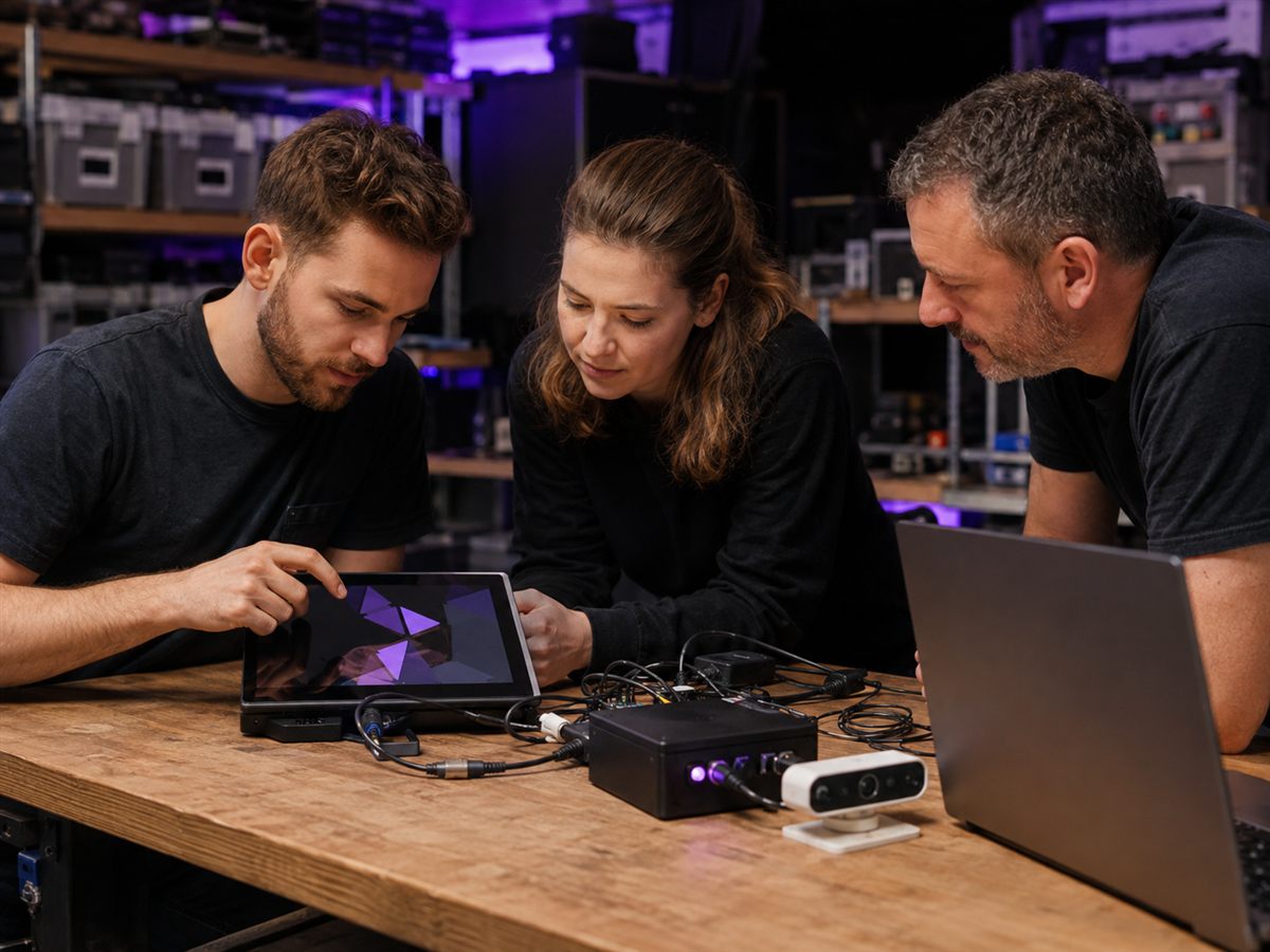 Technical team testing a practical touchscreen and sensor prototype