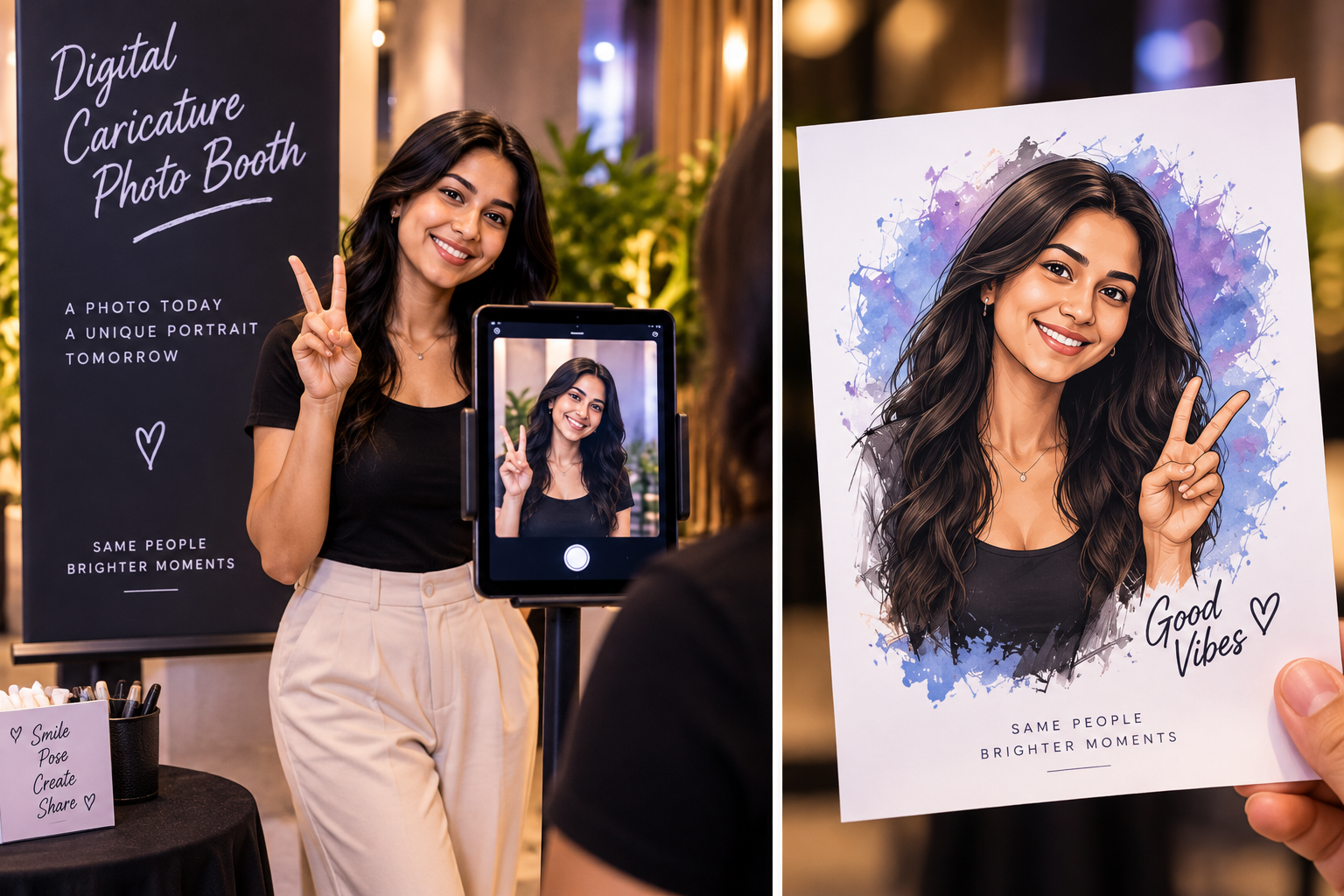 Guest viewing a digital caricature created from his portrait