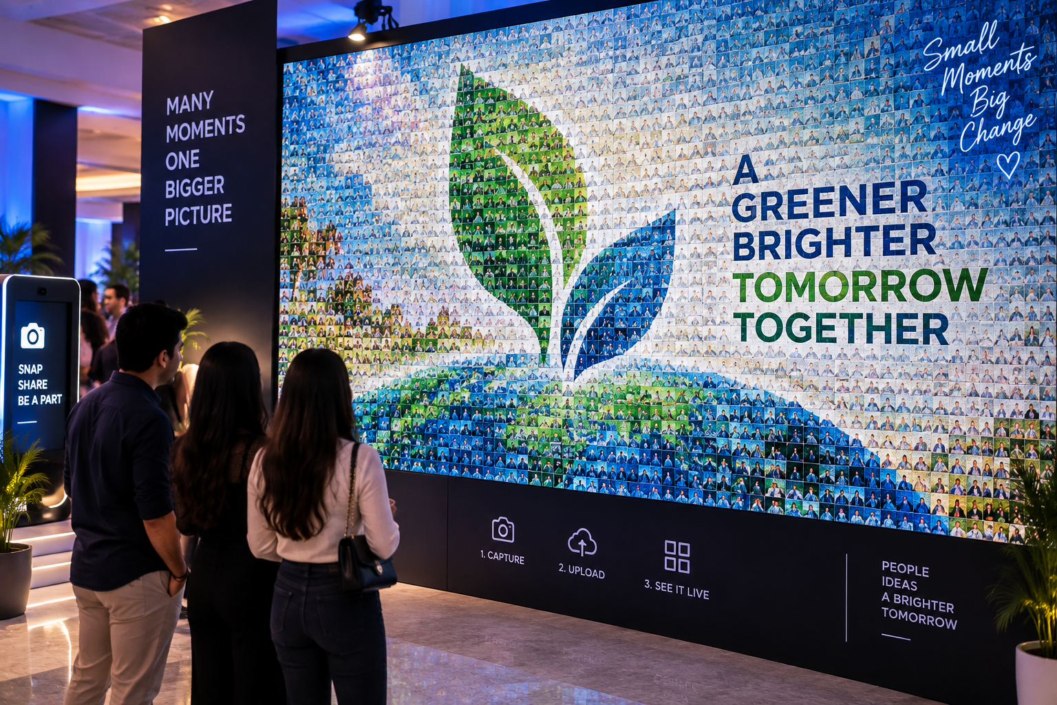 Representative digital photo mosaic assembling on an event display