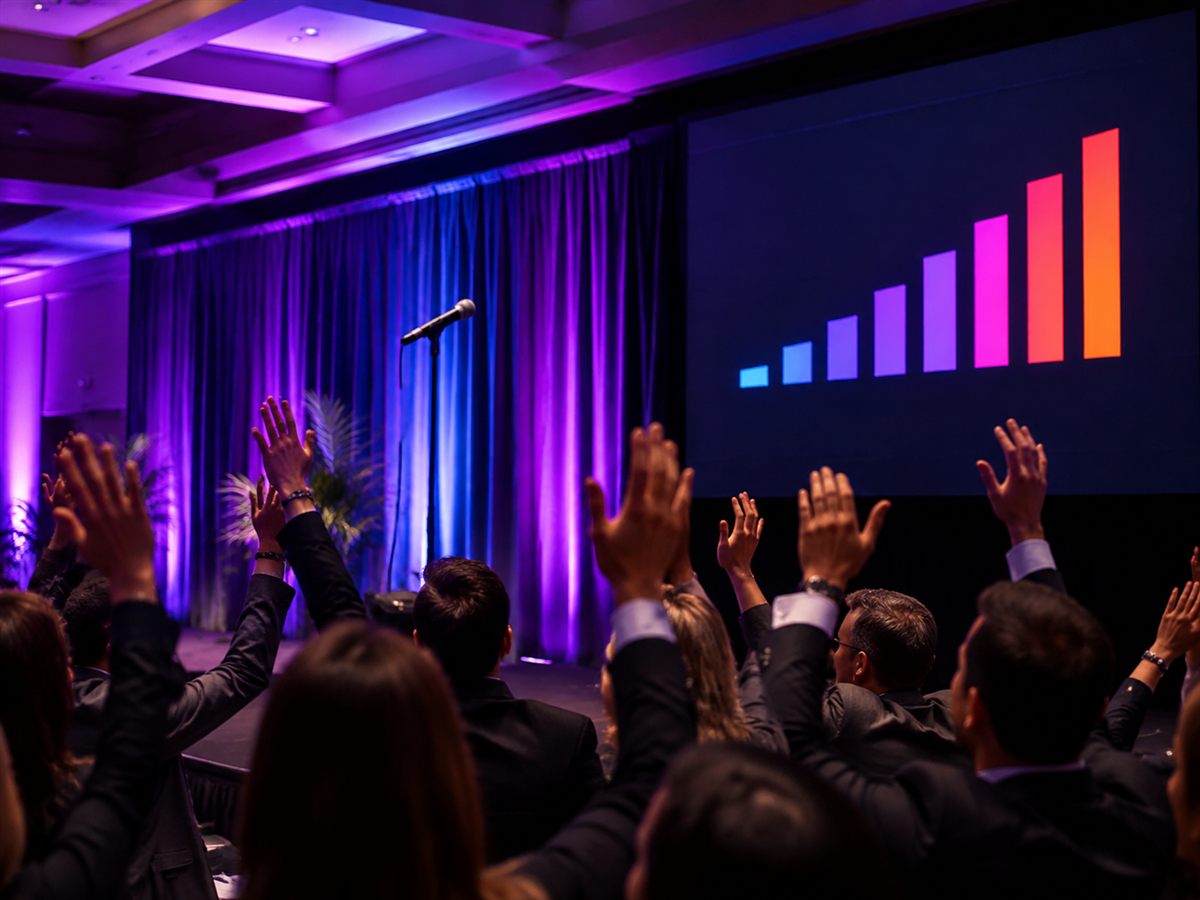 Audience response moving a simple excitement gauge on an event screen
