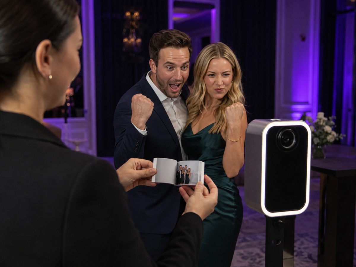 Guests viewing a small physical flipbook made from a motion sequence