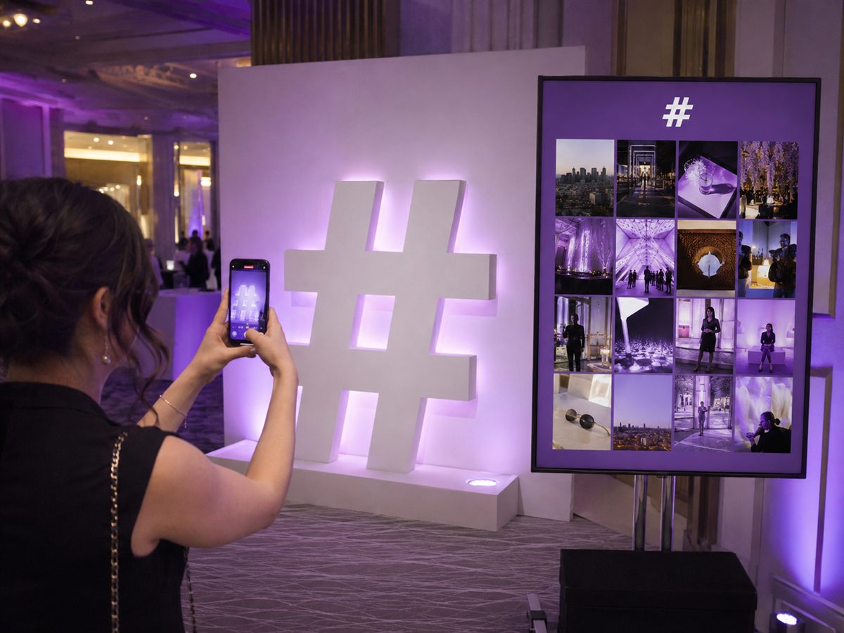 Guest contributing a phone photo to a moderated hashtag gallery