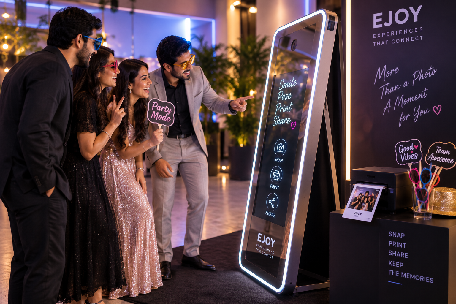 Guest using a full-length interactive mirror photo booth